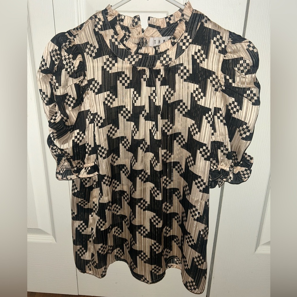 THML Black and Cream Geometric Top
